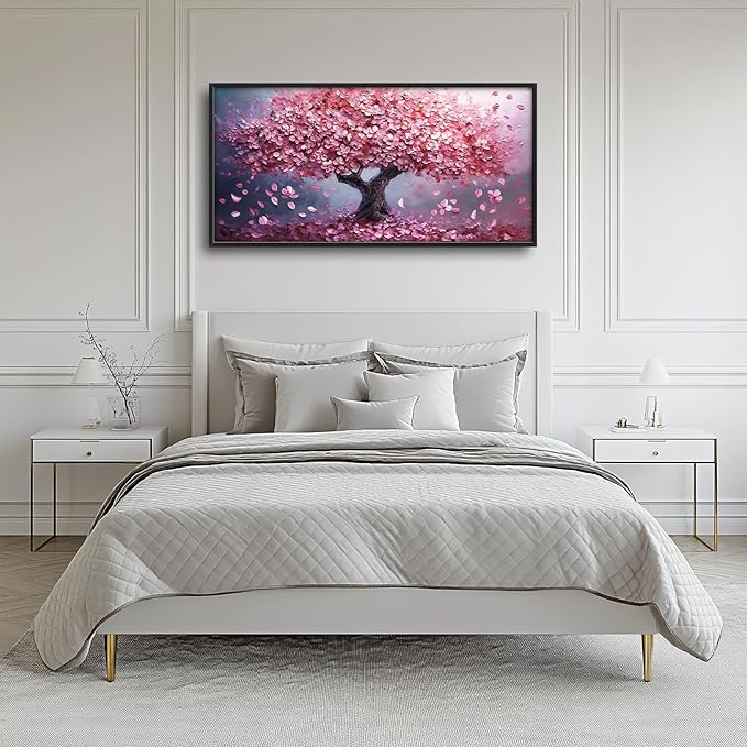Tree of Life Large Wall Art Abstract Pink Cherry Blossom Pictures Wall Decor Big Floral Tree Canvas Painting Prints Framed Artwork Home Decorations for Living Room Dining Room Bedroom Office 60"x30"