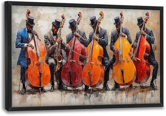 Music Cello Large Wall Art Musician Performance Pictures Wall Decor Musical Canvas Vintage Print Painting Modern Artwork Home Decoration for Living Room Bathroom Bedroom Office Framed 36"x24"