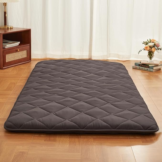 Japanese Floor Futon Mattress, Roll Up Tatami Mat, Sleeping Pad, Shikibuton, CertiPUR-US Certified Foam Floor Mattress for Bed Sleeping, Dormitory, Guest Bed, Designed in Japan(Grey, Full)