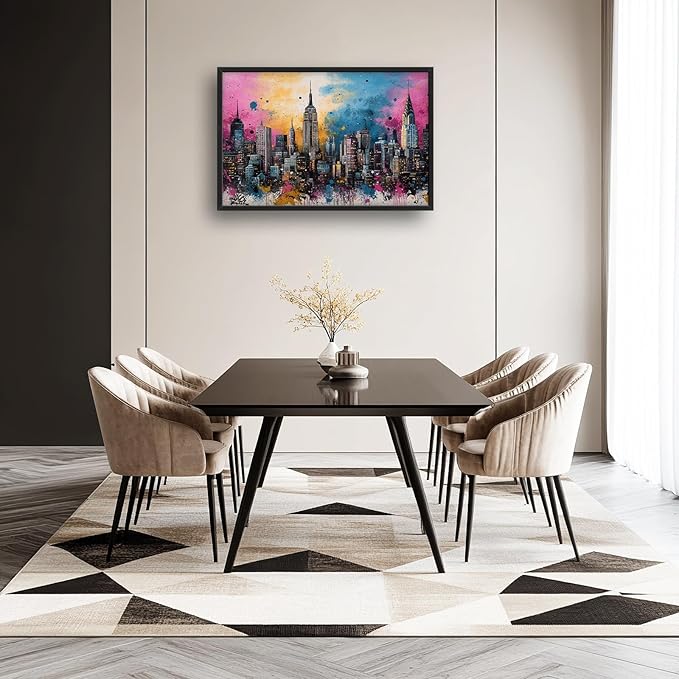Glocmna Large Wall Art for Living Room Banksy Street Graffiti New York City Wall Decor Modern Skyline Cityscape Pictures Painting Big Canvas Print Framed Artwork Decorations Home Office Bedroom 24"x36"
