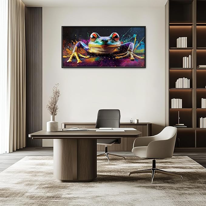 Frog Wall Art Banksy Frog Pictures Wall Decor Graffiti Street Abstract Large Master Over Above Bed Canvas Prints Horizontal Modern Artwork Painting Home Office Decorations For Kitchen Bedroom 30"x60"