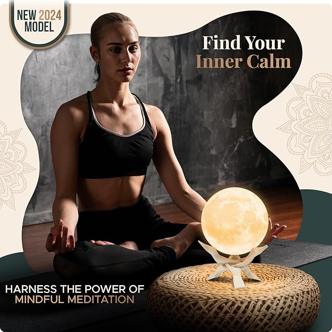 Zen Moon Lamp - Visual Meditation Light for Relaxation and Mindfulness - Guided Breathing Night Light - Spiritual Birthday Gifts for Women, Mom, Best Friend - Unique Decor for Bedroom (5.5 inch)