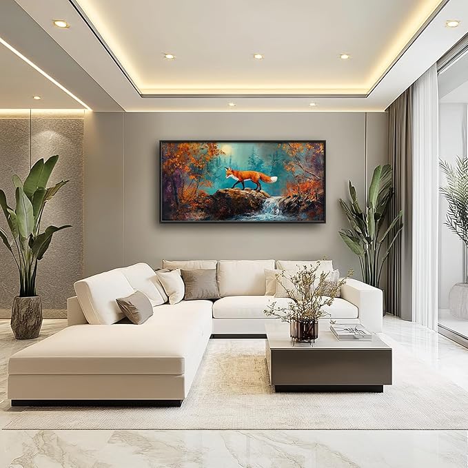 Fox Large Wall Art Forest Animals Pictures Wall Decor Fox Above Over Bed Canvas Prints Painting Framed Artwork Decoration for Boys Bedroom Living Room Office 60"x30"