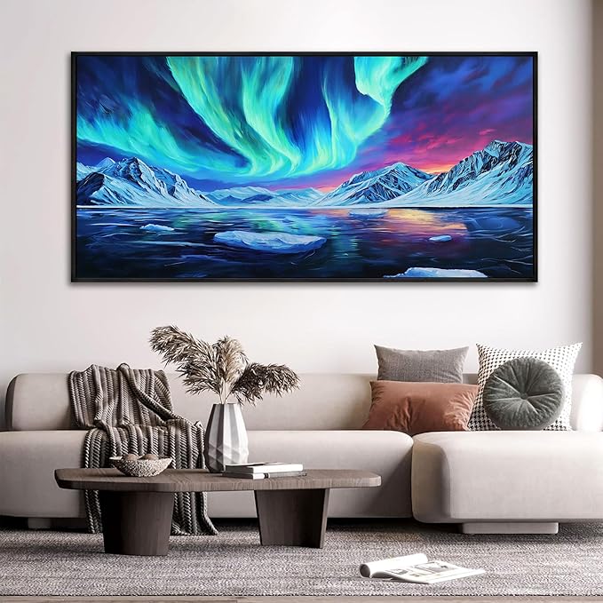 yiijeah Large Canvas Wall Art - Living Room Wall Decor Blue Aurora Scenery Paintings Framed Wall Pictures Artowrk for Walls Bedroom Nature Waterfall Landscape for Office Home Decor