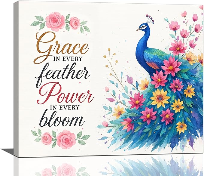 Peacock Wall Art Elegant Peacock Wall Decor Inspirational Canvas Print Painting Pictures Motivational Artwork Framed Decorations Gifts for Women girls Bedroom Bathroom Living Room Office 20"x24"