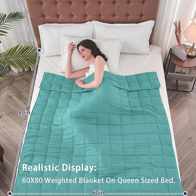 yescool Weighted Blanket for Adults (25 lbs, 60" x 80", Teal) Cooling Heavy Blanket for Sleeping Perfect for 240-260 lbs, Queen Size Breathable Blanket with Premium Glass Bead, Machine Washable