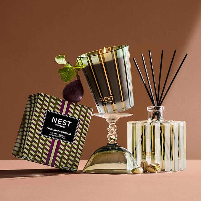 NEST New York Scented Classic Candle, Pistachio & Wild Fig - 8.1 oz - Up to 60-Hour Burn Time - Reusable Glass Vessel