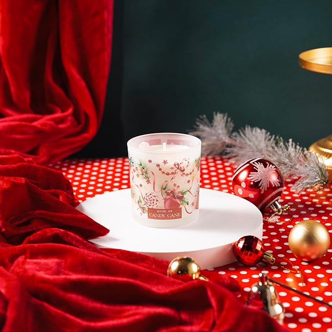 Christmas Scented Jar Candle - 6oz Soy Wax Candle - Candy Cane Infused with Peppermint Candy Cane Aroma - with Beautiful Keepsake Box Special for Holiday Gifts