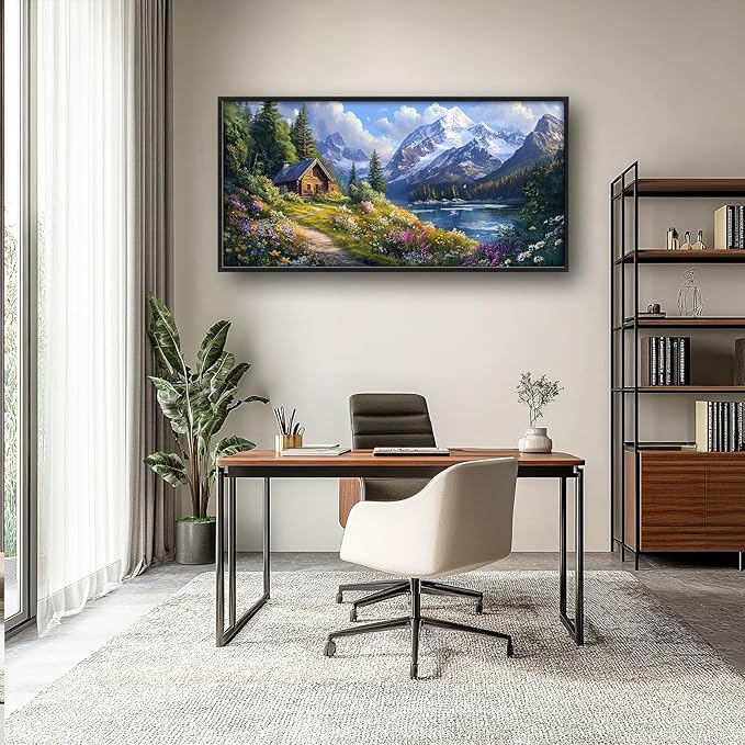 Mountain Wall Art for Living Room, Large Landscape Canvas Wall Decor, Nature Pictures Framed Painting, Landscape Tree Artwork for Bedroom Office Home Decor 60L'' × 30W''