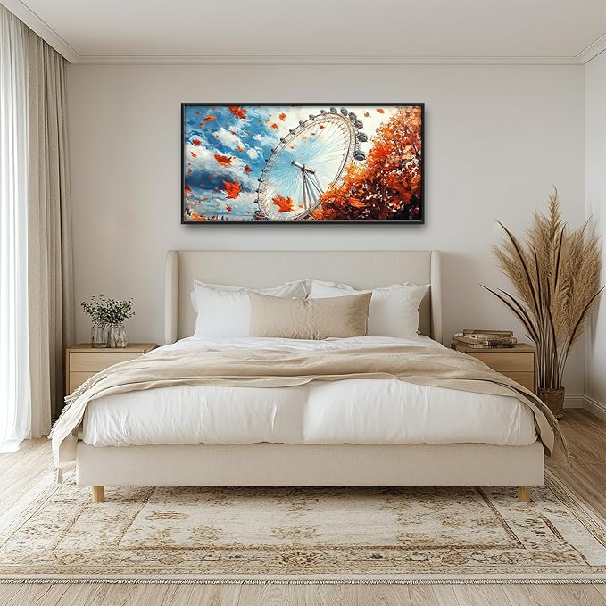 Olivine Large Wall Art, London Eye Pictures Wall Decor, Autumn London Canvas Prints Painting, Framed Artwork for Bathroom Bedroom Living Room Office Home Decoration 60"x30"