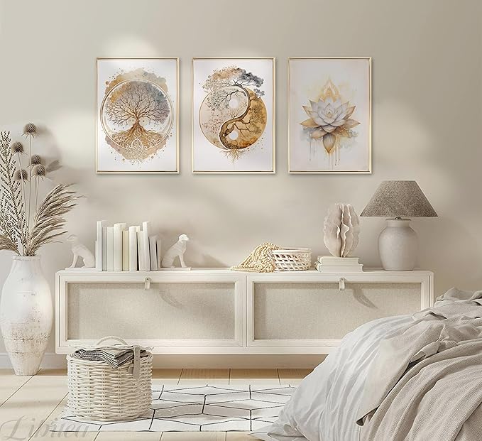 Tree of Life Canvas Wall Art Lotus Zen Painting Picture Wall Decor Abstract Yin Yang Fall Art Poster Print Artwork for Living Room Yoga Room Hotel Bedroom Home Decoration
