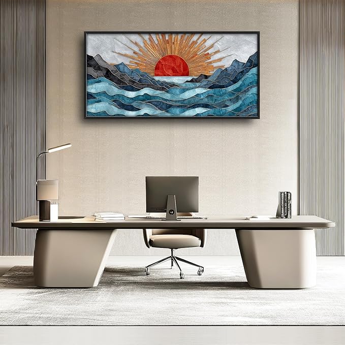 Glocmna Large Wall Art for Living Room Japanese Stained Glass Mountain Sunrise Wall Decor Modern Oriental Landscape Canvas Big Pictures Painting Print Framed Artwork Decorations Gifts for Bedroom Home Office Hotel 30"x60"