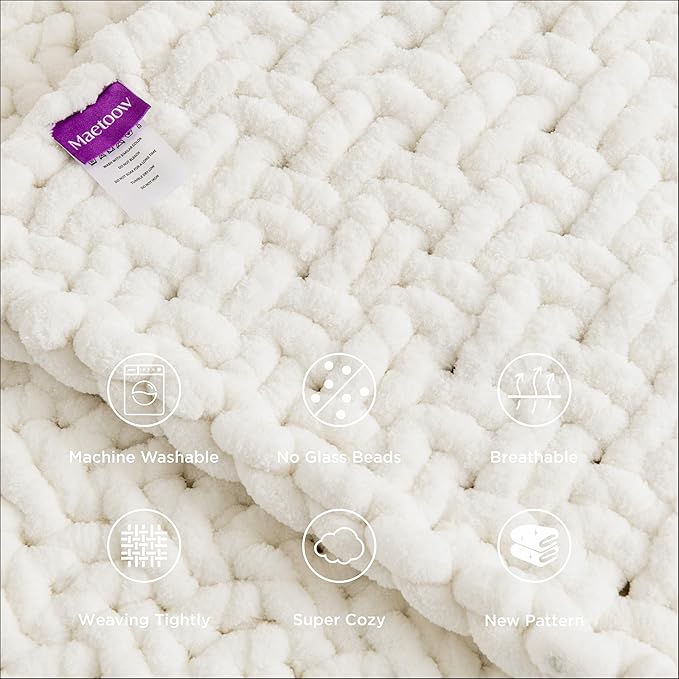 Maetoow Handmade 7 lb Soft Knitted Weighted Blanket, 40 x 60 Inch Breathable Chunky Knit Gravity Blanket Throw, Home Decor for Sofa Couch Bed, Cream