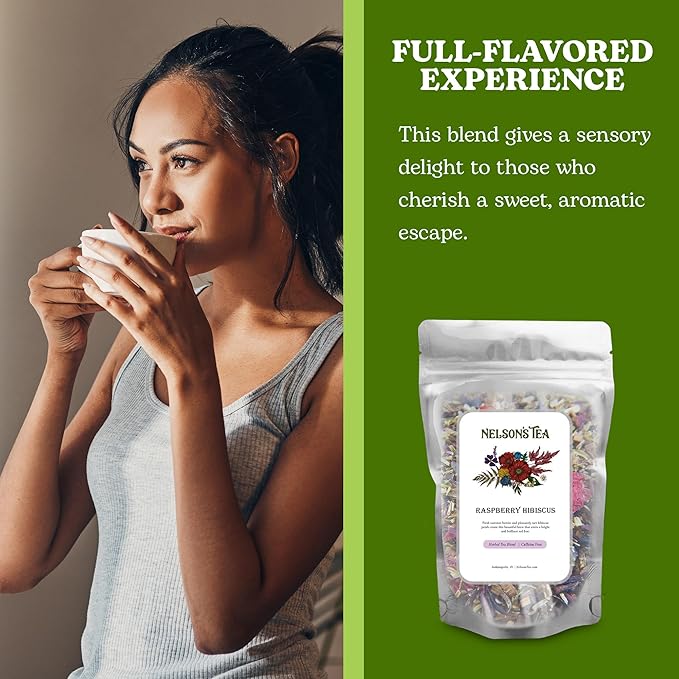 Nelson's Tea Raspberry Hibiscus Tea - Caffeine Free, Cut & Sifted Green Rooibos, Honeybush, Dried Raspberries, Acai, and Pomegranate Loose Leaf (2 oz)