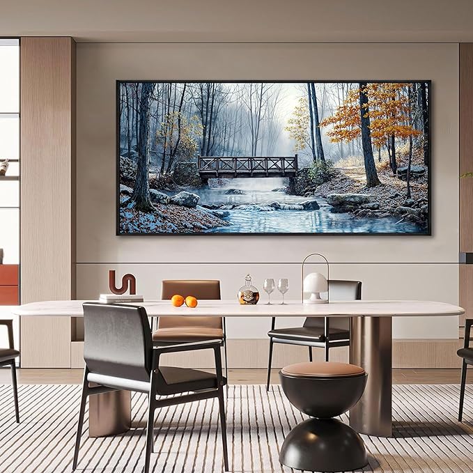 yiijeah Extra Large Living Room Wall Art - Modern Wall Decor for Bedroom Office Decor Mountain Forest Landscapes Village Bridge Painting Framed Canvas Prints Ready to Hang Wall Pictures Home Decor