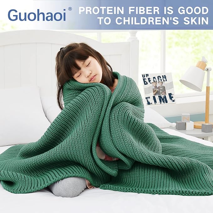 Guohaoi Knitted Weighted Blanket Kids (Green 50"x60" 10lbs) No Beads Cooling Heavy Blanket, Home Decor Breathable Chunky Knit Throw Blanket for All-Season Use