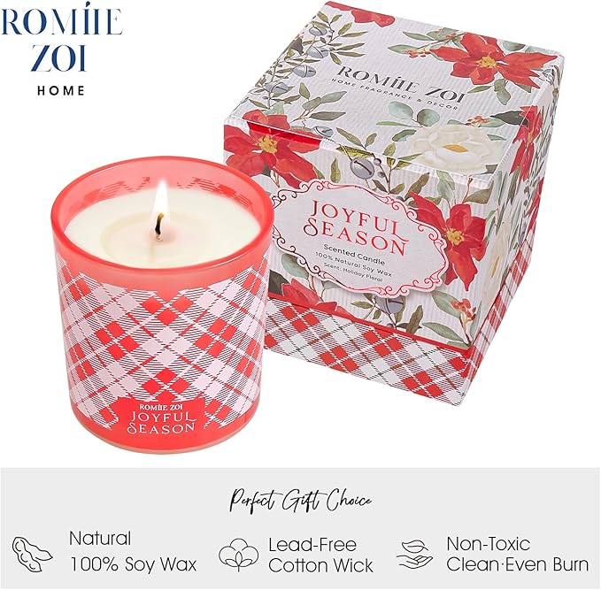 Christmas Scented Jar Candle - 6oz Soy Wax Candle - Joyful Season Infused with Holiday Floral Aroma - with Beautiful Keepsake Box Special for Christmas/Holiday Gifts
