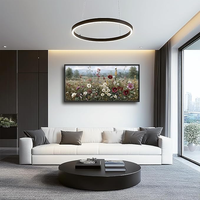 Glocmna Large Vintage Wall Art for Living Room Farmhouse Wildflowers Wall Decor Rustic Nature Landscape Pictures Painting Big Canvas Print Framed Artwork Decorations Home Office Bedroom 30"x60"