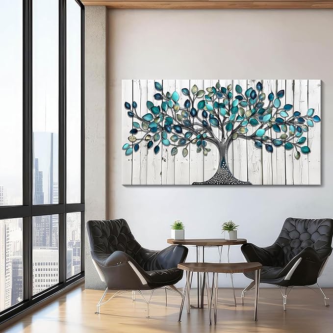 CHATYOUNG Wall Art for Bedroom - Modern Paintings Wall Pictures Green Tree of Life Landscape Artwork for Living Room Bathroom Dining Room Office Kitchen Home Decor 40"x20"