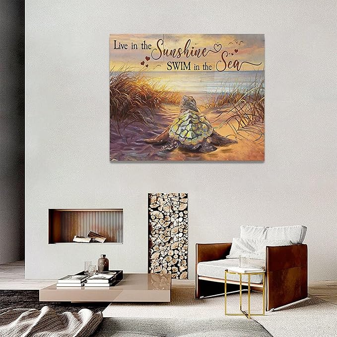 Bathroom Sea Turtle Wall Art Farmhouse Turtles Wall Decor Country Beach Ocean Coastal Nautical Pictures Canvas Painting Artwork Home Decorations for Living Room Bedroom Bathroom Office 20"x16"