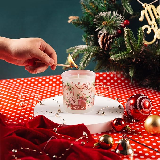Christmas Scented Jar Candle - 6oz Soy Wax Candle - Candy Cane Infused with Peppermint Candy Cane Aroma - with Beautiful Keepsake Box Special for Holiday Gifts