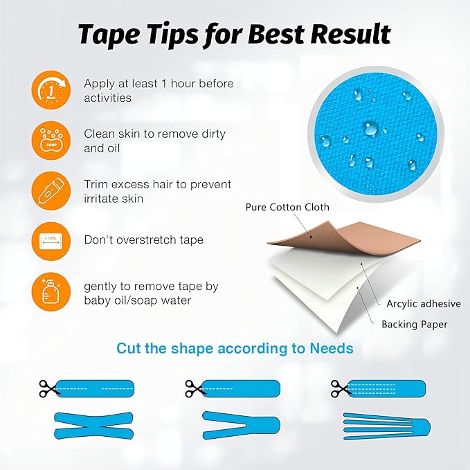 Kinesiology Tape -<2-Rolls>- Original Cotton Elastic Pro Athletic Tape,33 ft 40 Precut Strips in Total,Hypoallergenic and Waterproof K Tape for Muscle Pain Relief and Joint Support(Skin Color)