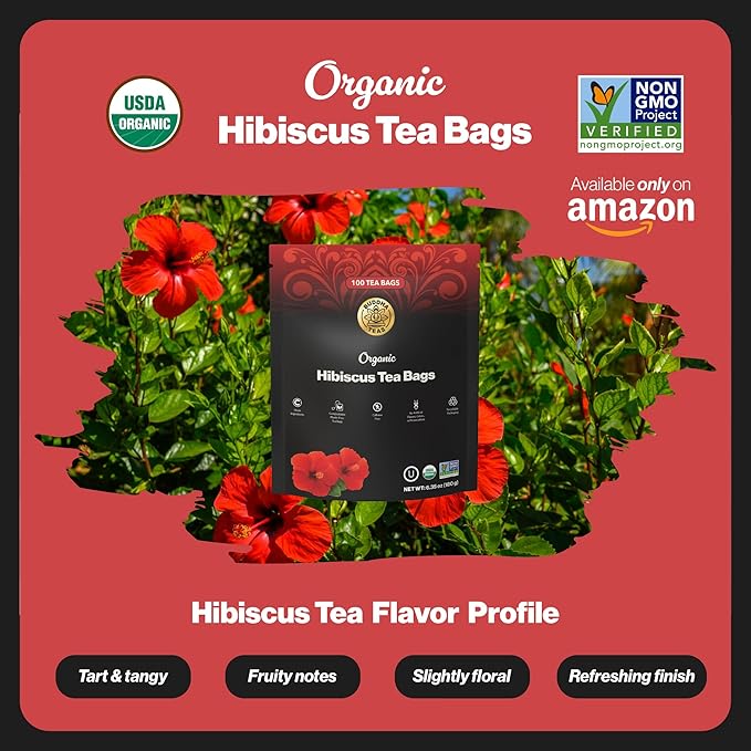 Buddha Teas - Organic Hibiscus Tea Bags - For Health & Wellbeing - With Antioxidants & Vitamin C - Clean Ingredients - Caffeine Free - OU Kosher & Non-GMO - 100 Non-String Tea Bags (Pack of 1)