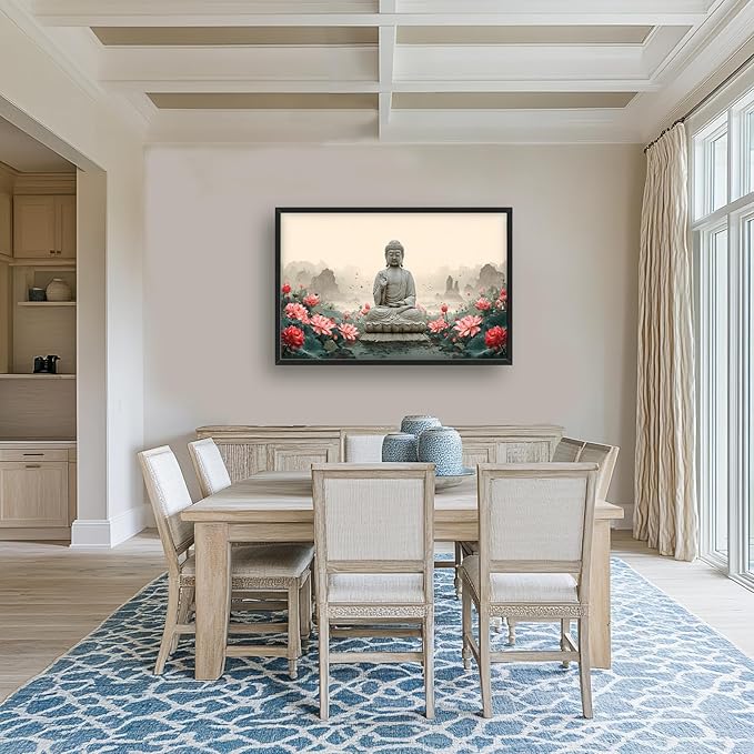 Glocmna Large Buddha Wall Art for Living Room Zen Buddha Lotus Canvas Wall Decor Big Meditation Pictures Painting Print Framed Artwork Decorations Gifts for Bedroom Home Spa Yoga Room Office Hotel 24"x36"