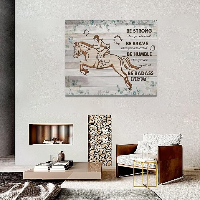 Motivational decor wall art Inspirational canvas Pictures Riding Wall Decor Girl Riding a Horse Canvas for Girl’s Room Prints Painting Framed Artwork for living room Bedroom 20"x16"