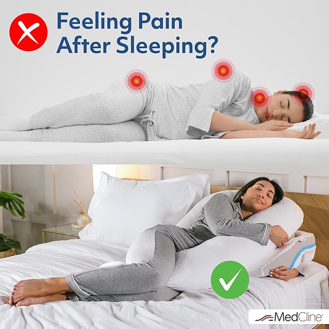 MedCline Shoulder Relief System with Extra Cases, Bed Wedge Pillow for Shoulder Pain Relief and Therapeutic Body Pillow, Inclined Sleep Position with Arm Pocket, Small/Medium for 5'9" and Under
