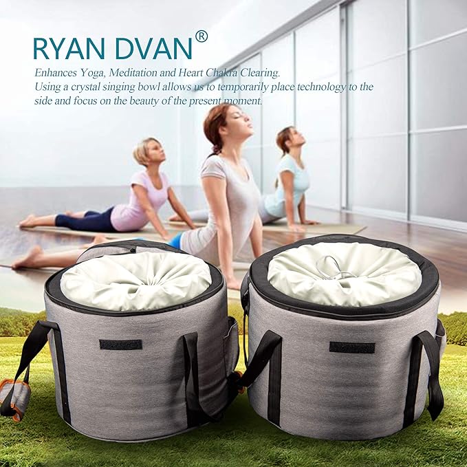 RYAN DVAN 432Hz 7-12 inch Crystal Singing Bowl Set of 7 with Free Carrying Case, Frosted Quartz Sound Bowls for Chakra Healing, Meditation,Yoga,Sound Therapy,Mindfulness,Relaxation & Stress Relief