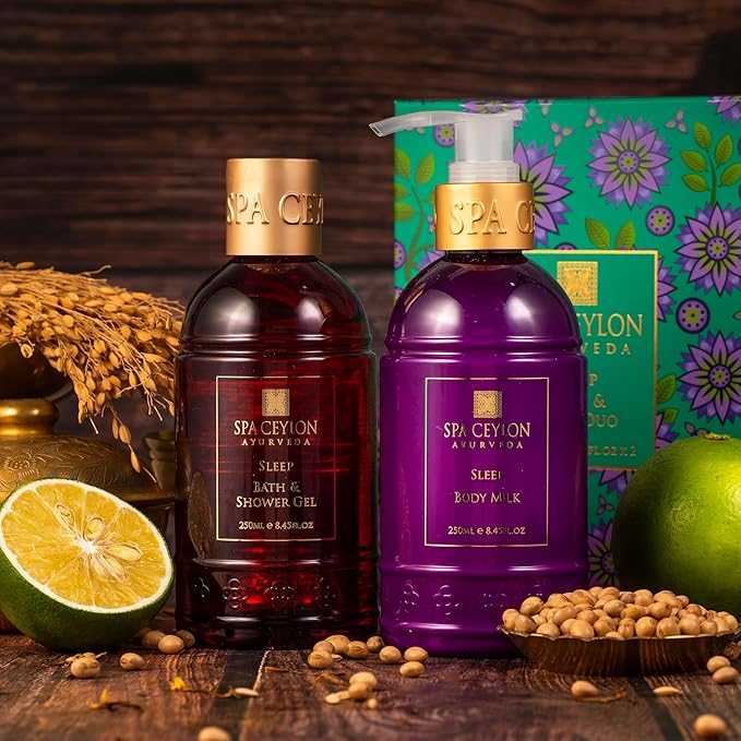 Spa Ceylon Sleep Bath & Body Duo Set | Luxury Lavender Ylang Ylang Body Wash & Lotion Set | Organic & Natural | Aromatherapy Bath Set | 250ml x 2