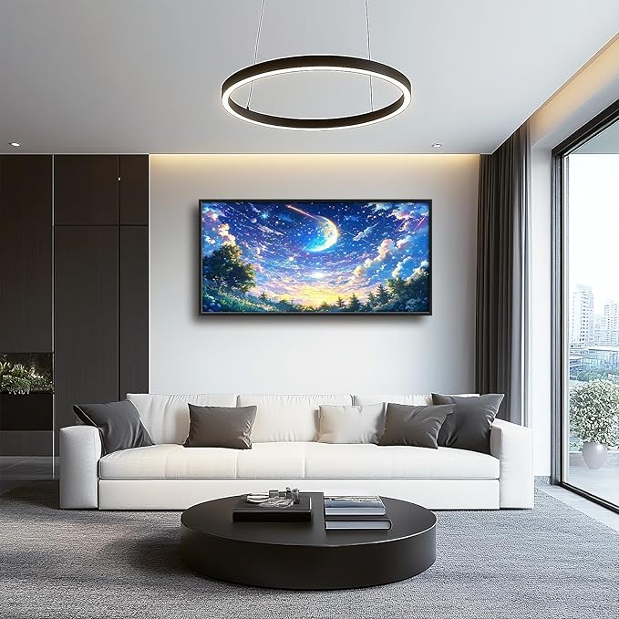 Framed Large Starry Night Wall Art for Living Room, Oversized Night Anime Forest Wall Decor Nature Canvas Painting Modern Artwork Home Decoration for Living Room Bedroom Office 60"x30"