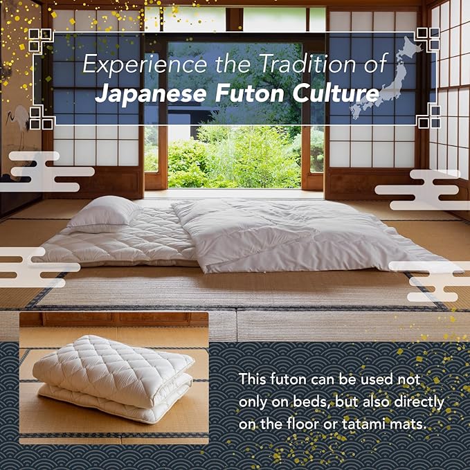MORIRIN Japanese Floor Futon Mattress (Shikibuton) with Body Pressure Dispersion, Made in Japan, Queen