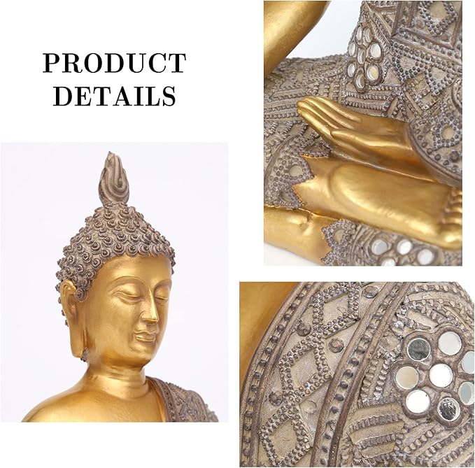 Buddha Statue for Home Decor Gold 10.4”-Buddha Statues for Zen Decor - Spiritual Décor-Buddha Decor for Living Room-Buda – Budda – Indoor Buddha Gift for Relaxation, Meditation or Shrine