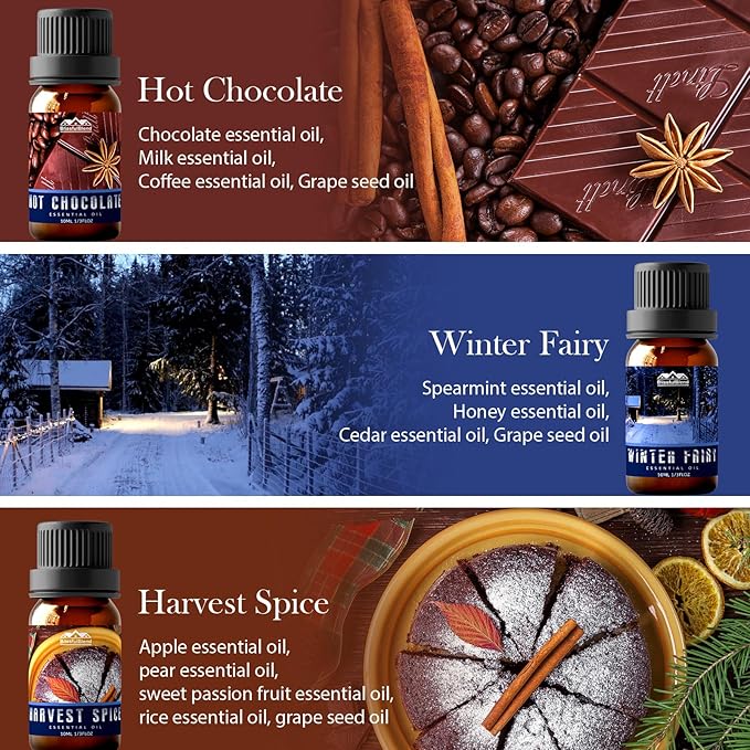 Winter Essential Oils Gifts Set 6 Pack Oil of Winter Essential Oil for Home and Car Care Candle and Soap Making 10ML for Friends and Parents Christmas
