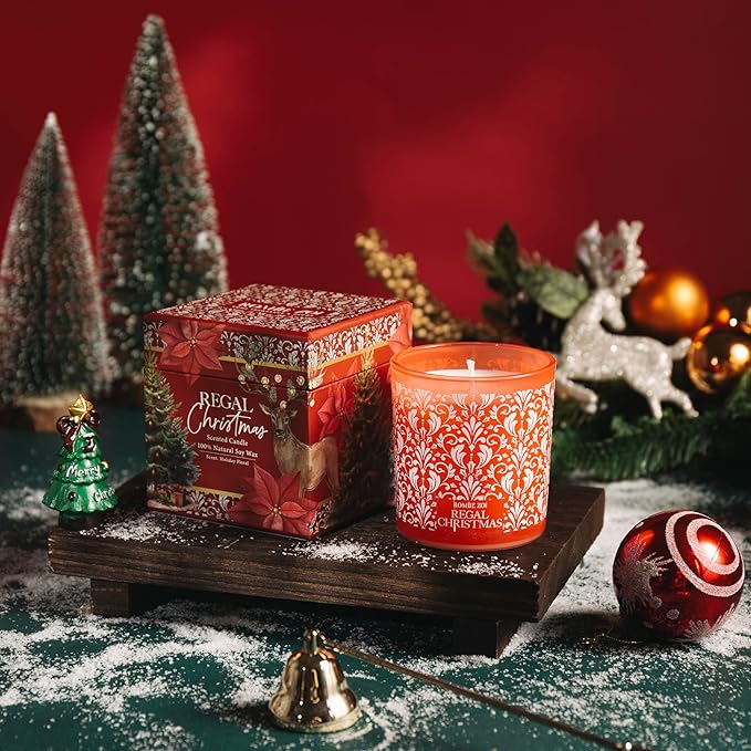 Christmas Scented Jar Candle - 6oz Soy Wax Candle - Infused with Floral Aroma - with Beautiful Keepsake Box Special for Holiday Gifts