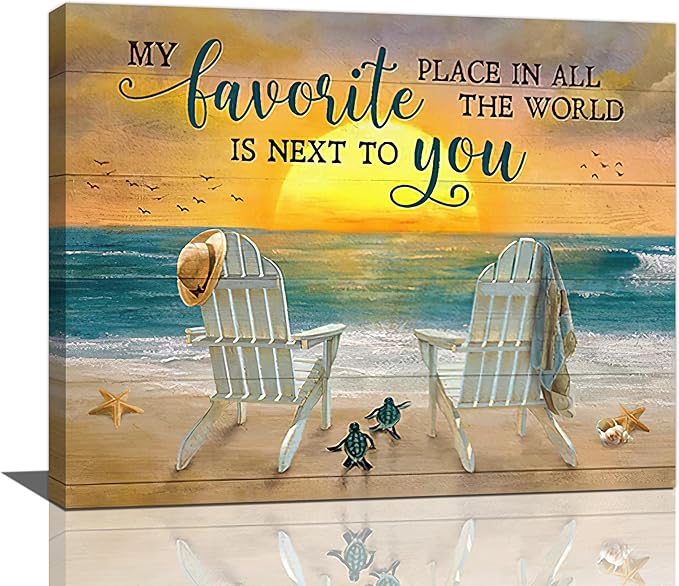 Fleruku Beach Wall Art Ocean Coastal Wall Decor Nautical Sunrise Sunset Sea Turtles Pictures Canvas Painting Artwork Home Decorations for Living Room Bedroom Bathroom Office 20"x16"