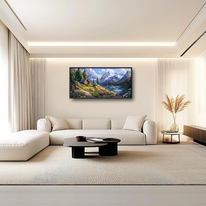 Mountain Wall Art for Living Room, Large Landscape Canvas Wall Decor, Nature Pictures Framed Painting, Landscape Tree Artwork for Bedroom Office Home Decor 60L'' × 30W''