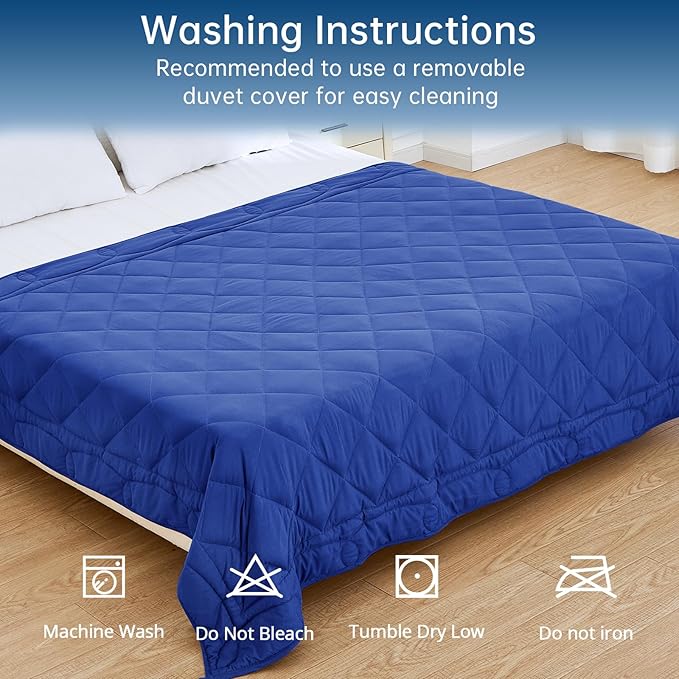 OMYSTYLE Weighted Blanket for Adults (15lbs, 48''x72'') - Twin Size Heavy Throw Blanket, Breathable and Cooling Microfiber Material with Premium Glass Bead for All Season Use, Machine Washable, Blue