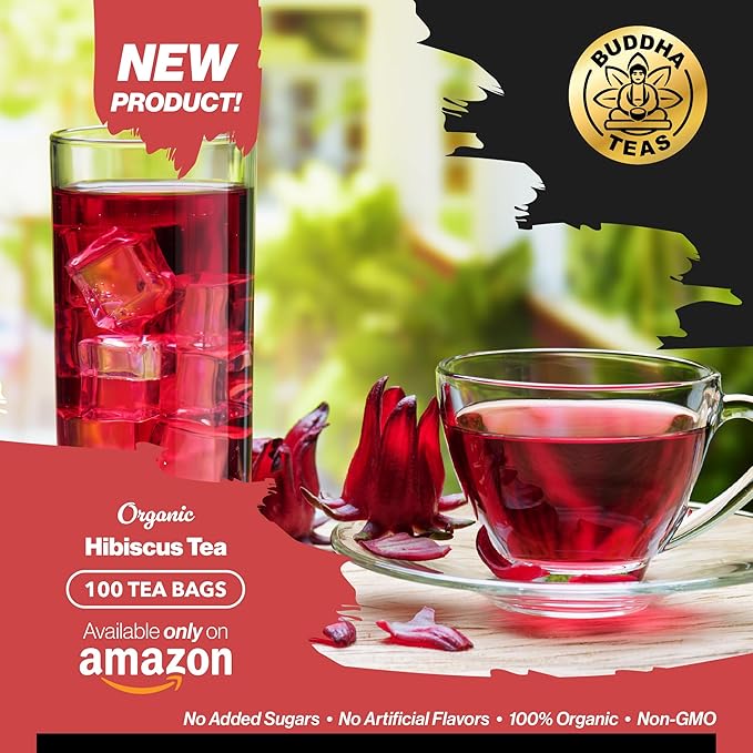 Buddha Teas - Organic Hibiscus Tea Bags - For Health & Wellbeing - With Antioxidants & Vitamin C - Clean Ingredients - Caffeine Free - OU Kosher & Non-GMO - 100 Non-String Tea Bags (Pack of 1)