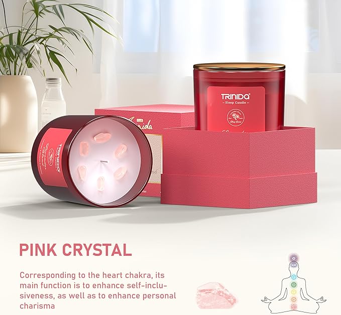TRINIDa Aromatherapy Candle – Soy Candles Non Toxic with Pink Crystal, Natural Soy Wax Candles for Women, Long Lasting Relax Candles with Lavender, Marjoram & Jasmine Essential Oils