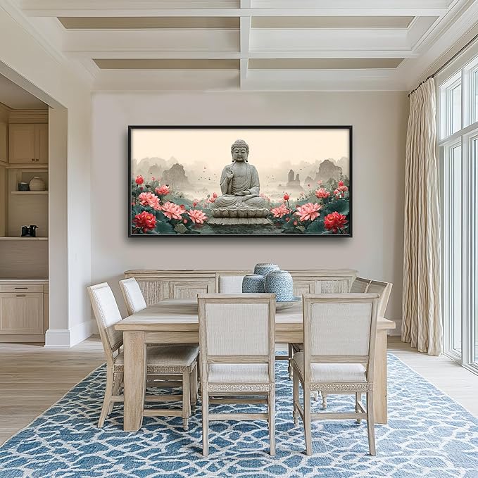 Glocmna Large Buddha Wall Art for Living Room Zen Buddha Lotus Canvas Wall Decor Big Meditation Pictures Painting Print Framed Artwork Decorations Gifts for Bedroom Home Spa Yoga Room Office Hotel 30"x60"
