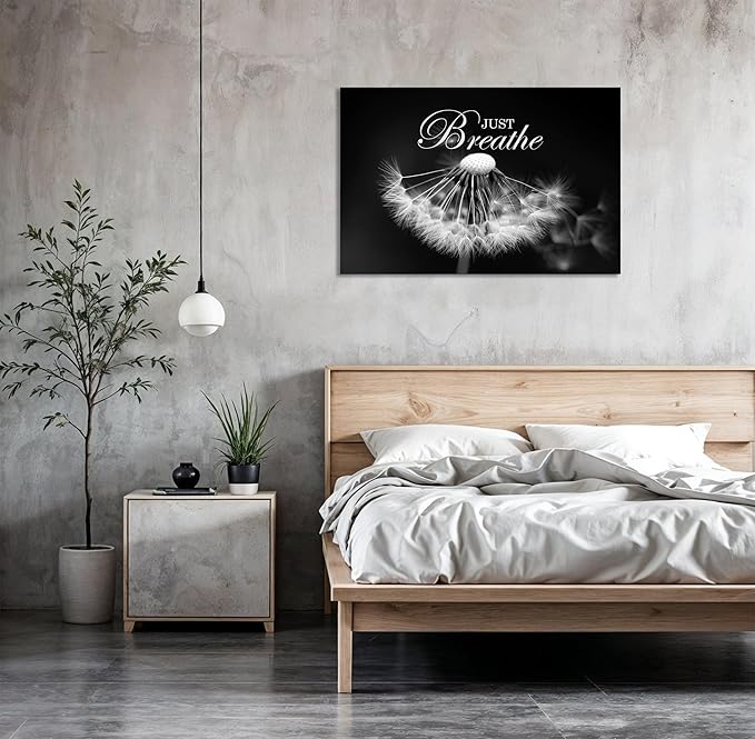 SKASNFAI Zen Wall Art Just Breathe Canvas Picture Positive Inspirational Dandelion Framed Artwork Poster Mental Health Office Pictures Wall Decor for Bathroom (12L x 16W)