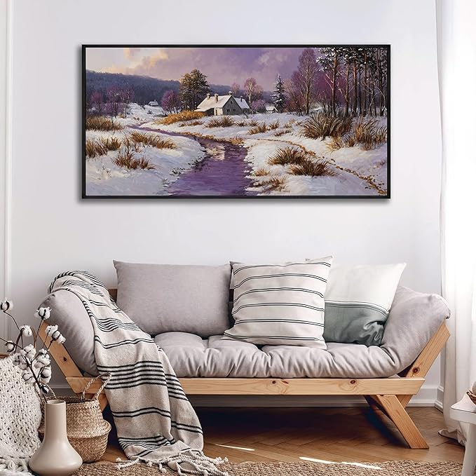 yiijeah Canvas Wall Art - Living Room Wall Decor Purple Snowy Country Paintings Framed Wall Pictures Artowrk for Walls Bedroom Nature Rustic Landscape for Office Home Decor
