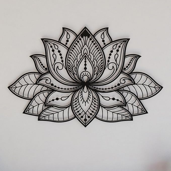 Colorfull Worlds Mandala Metal Wall Decor, Lotus Flower Meditation Room Decor, Minimalist Zen Garden Bohemian Gift for New Year (26.3" x 17" | 67 x 43 cm, Black)