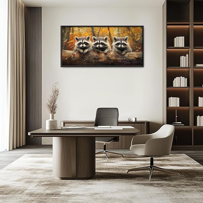 Raccoon Wall Art Raccoons Pictures Wall Decor Abstract Fall Large Master Over Above Bed Canvas Prints Autumn Horizontal Modern Artwork Painting Home Office Decorations For Kitchen Bedroom 30"x60"