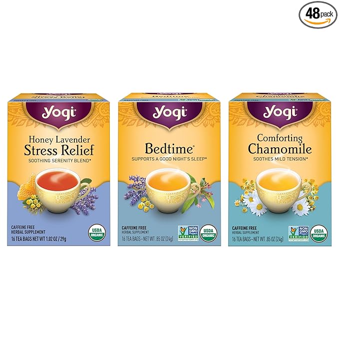 Yogi Tea Relaxation & Stress Relief Variety Pack - 16 Tea Bags per Pack (3 Packs) - Relaxing Tea Sampler - Includes Honey Lavender Stress Relief, Bedtime Tea & Comforting Chamomile
