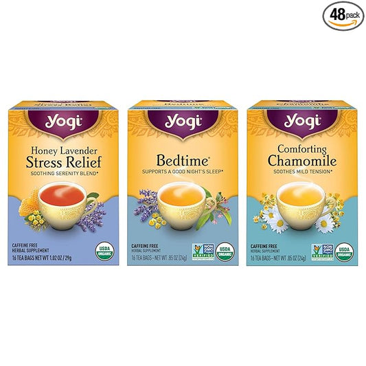 Yogi Tea Relaxation & Stress Relief Variety Pack - 16 Tea Bags per Pack (3 Packs) - Relaxing Tea Sampler - Includes Honey Lavender Stress Relief, Bedtime Tea & Comforting Chamomile