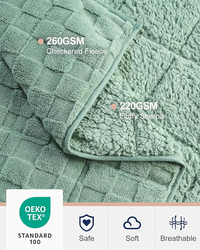 Kivik Weighted Blanket for Adult, 20 lbs Checkered Throw Blankets, Soft Dual Sided Heavy Fleece Checkerboard Blanket for Couch Sofa Bed, Queen Size 60 x 80 Inches, Sage Green